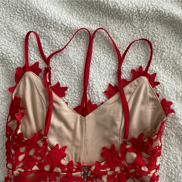 AMAZING nude dress with red embroidered designs perfect for any night out. - Picture 4 of 8